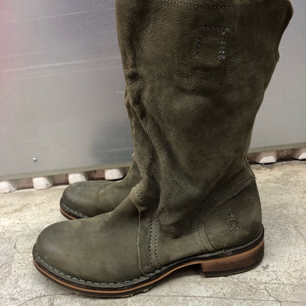 Fly London Olive Green Suede Heeled Boots